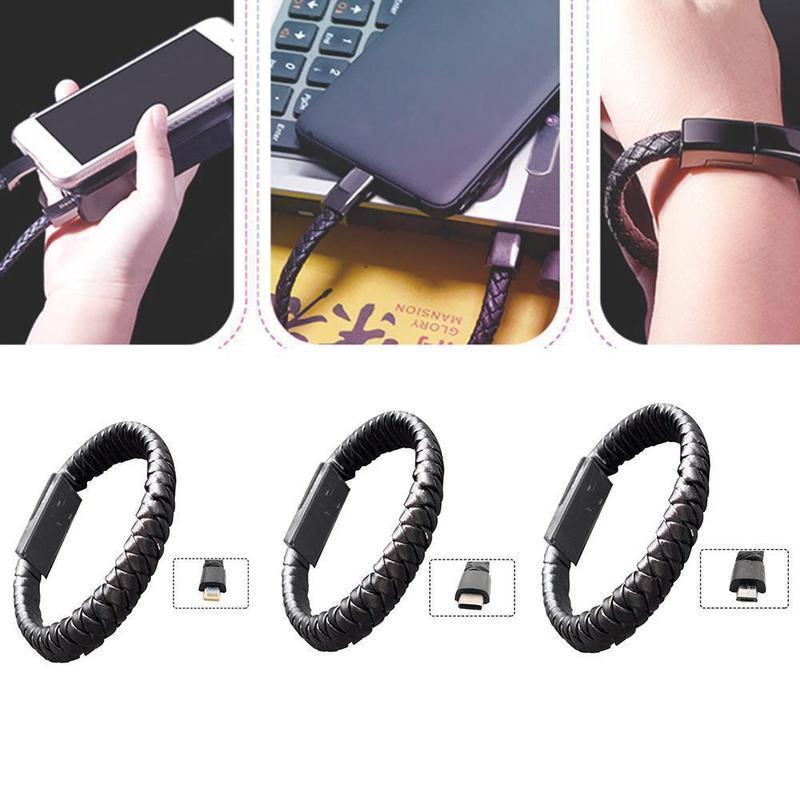 Leather Mini USB Bracelet Data Charging Cable